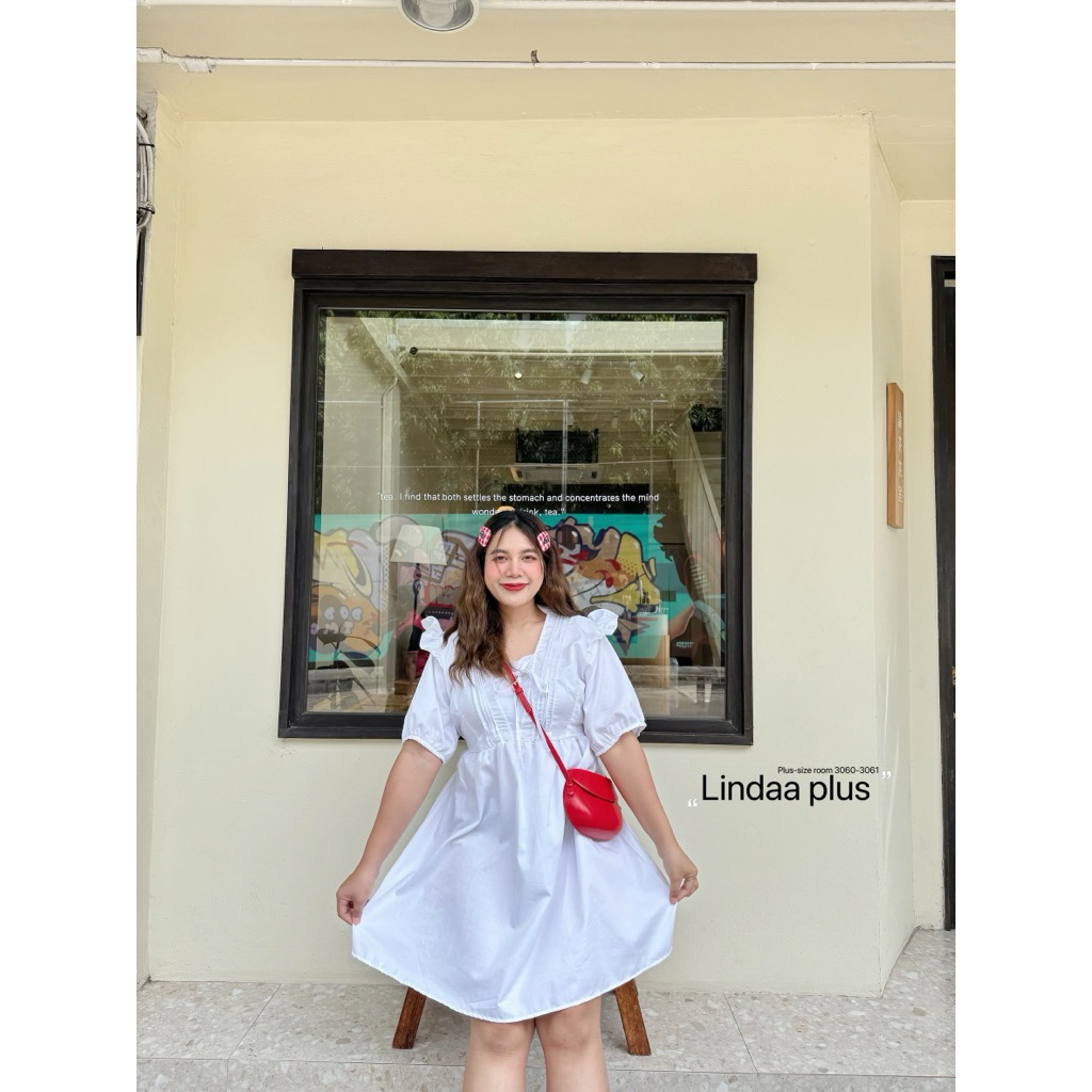 (ถูกสุด/มีส่งด่วน!⚡️) A176(LD) เดรสแขนตุ๊กตาสุดน่ารักผ้าคอตตอนเนื้อดี สาวอวบไซส์ใหญ่ - รูปที่ 3