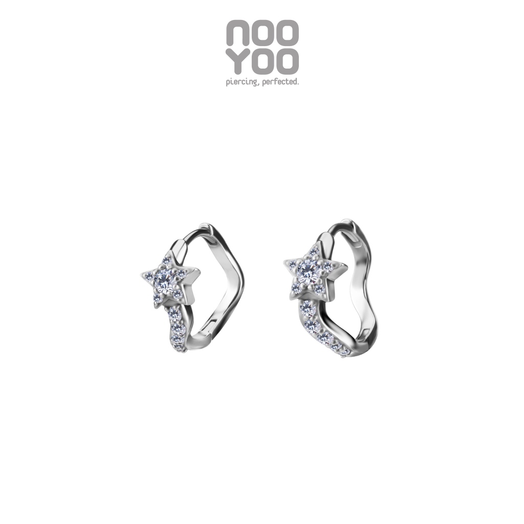 NooYoo ต่างหูสำหรับผิวแพ้ง่าย Twinkle Star Hoops Surgical Steel