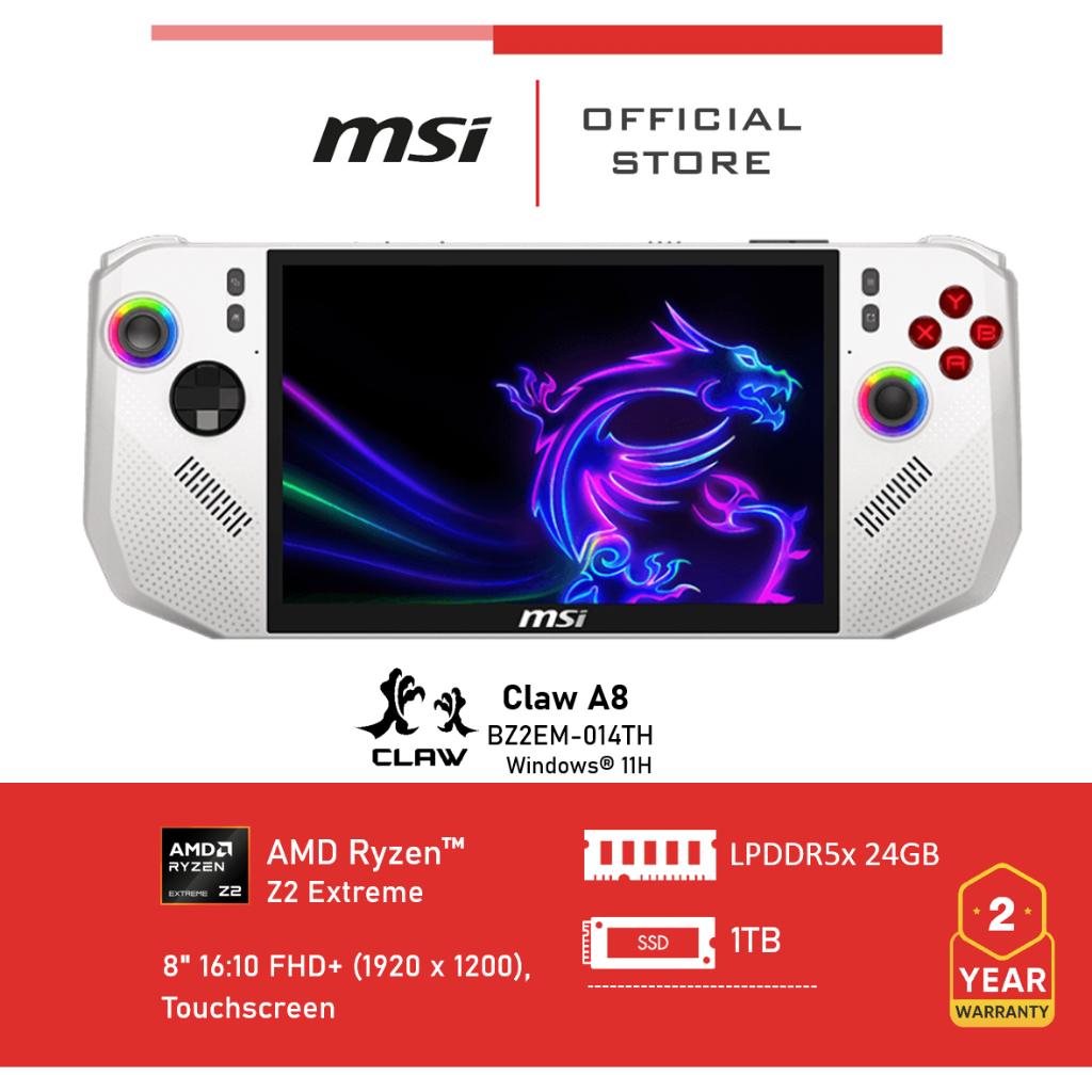MSI Claw A8 BZ2EM-014TH(AMD Radeon™ Graphics) Polar Tempest, 8" 16:10 FHD+ (1920 x 1200) - Handheal