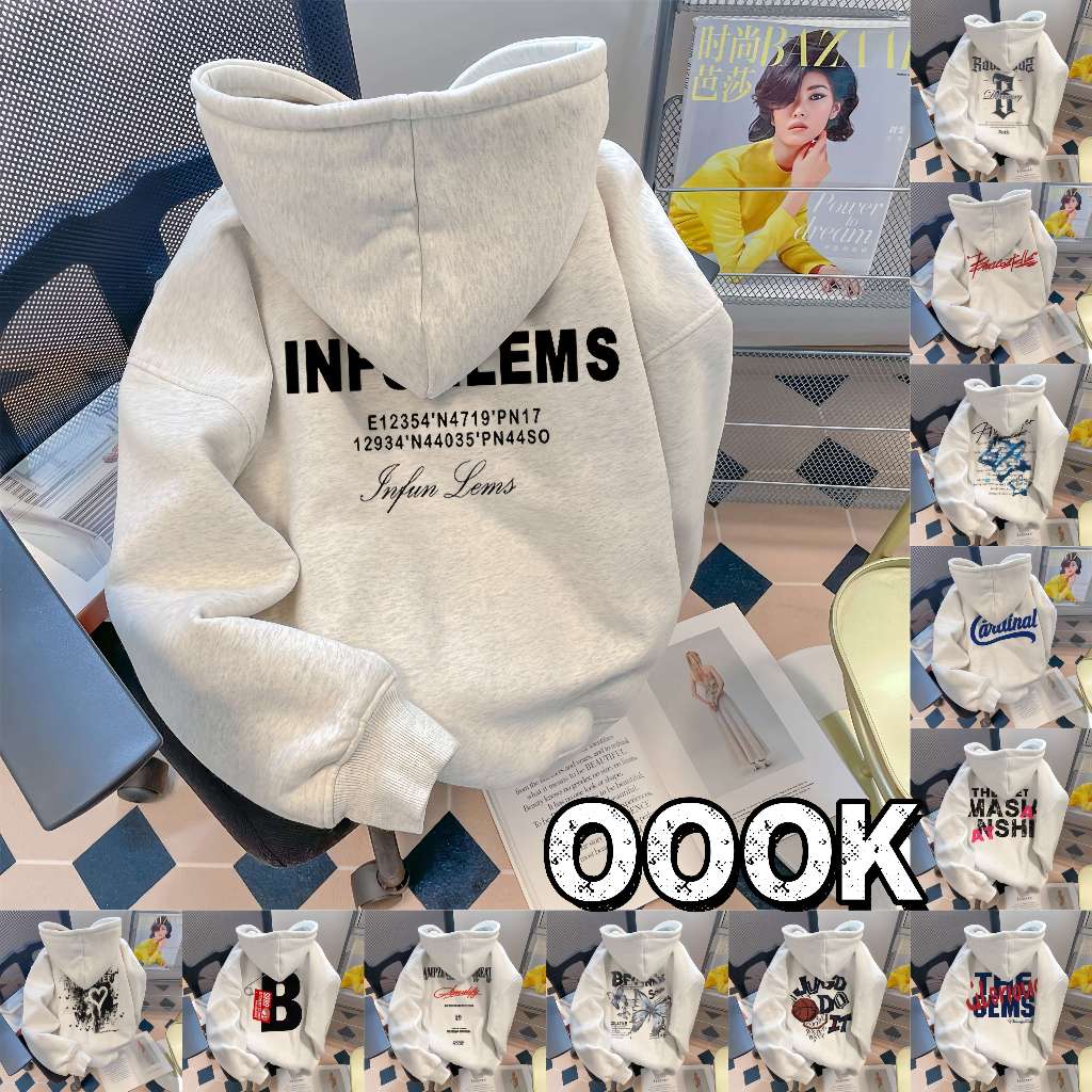 (จัดส่งตลอด 24 ชั่วโมง）OOOK 2025 เกาหลี เสื้อผู้หญิง คอกลม Hoodie รุ่นกว้างสไตล์แฟชั่น  เสื้อแขนยาว #08