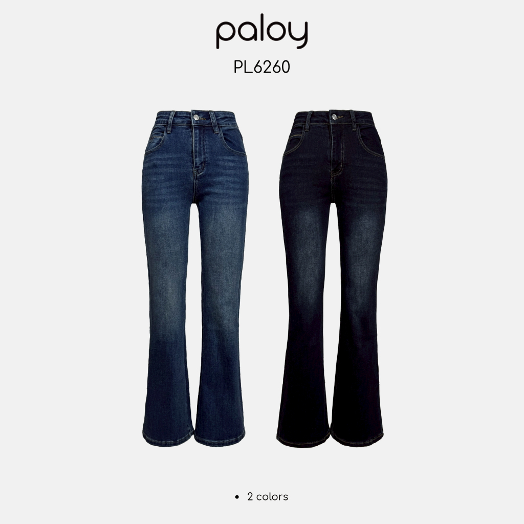 Paloy - PL6260 กางเกงยีนส์ขาม้าโพนี่ เอวสูง ผ้ายืดใส่สบาย