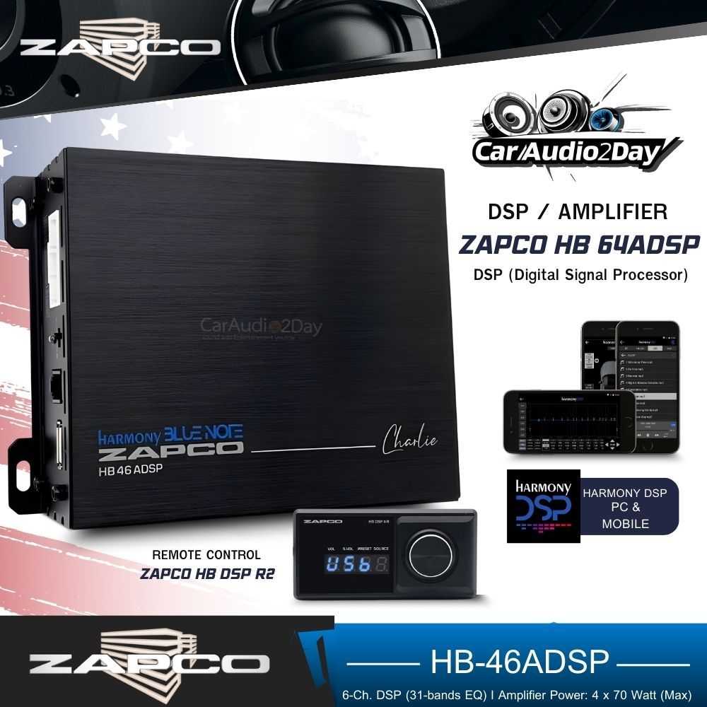 ZAPCO HB46 ADSP DSP 6CH Amp 4CH DSPAMPติดรถยนต์ เล่นเพลงผ่านมือถือ ปรับเสียงผ่านแอป ใช้งานง่ายมาก แอ