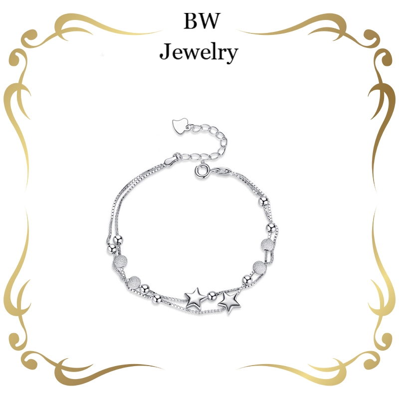 BWjewerly สร้อยข้อมือรูปดาว สร้อยข้อมือลูกปัด สร้อยข้อมือสองชั้นสุดเก๋สำหรับผู้หญิง