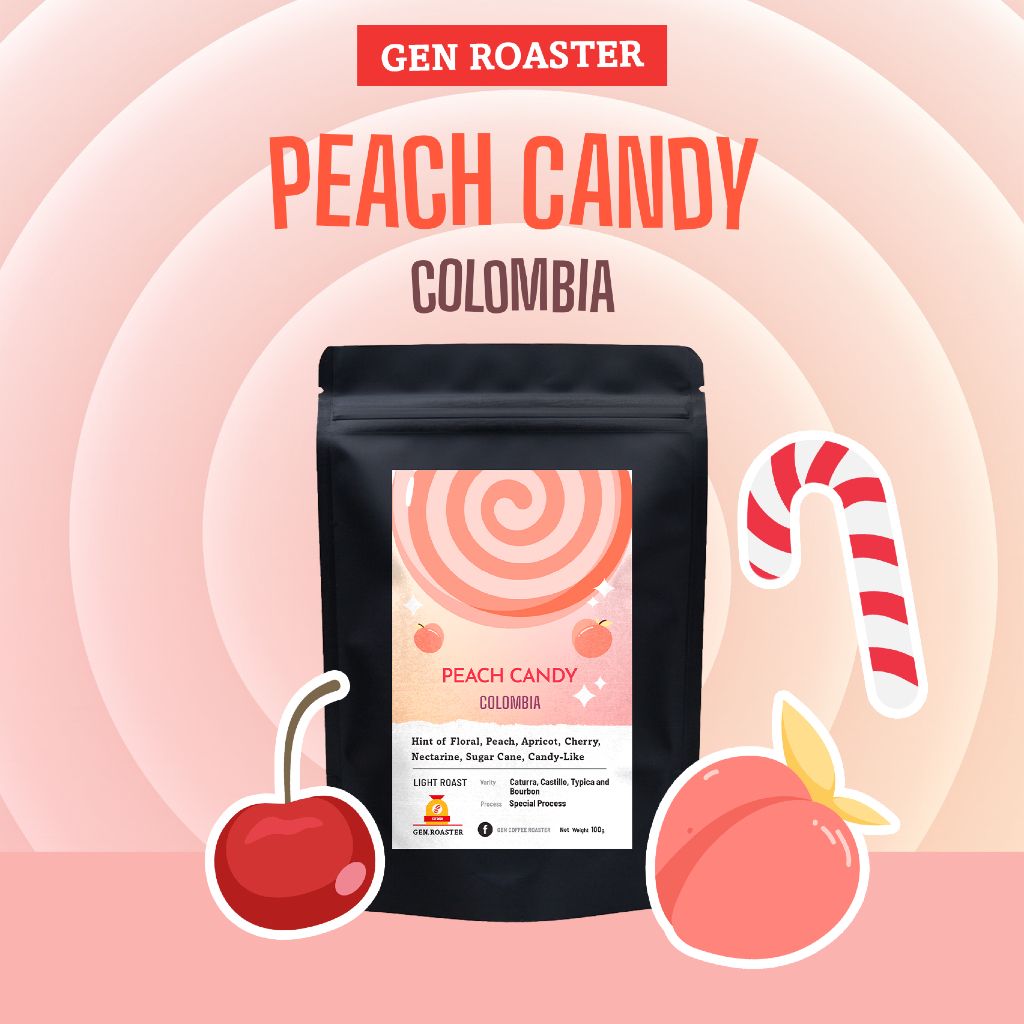 เมล็ดกาแฟคั่วอ่อน Colombia Peach Candy 100 g.