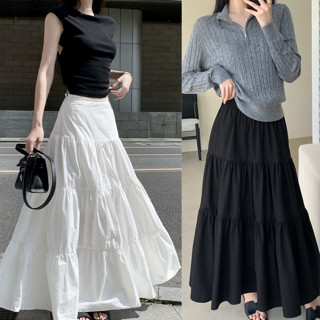 GHAOHES 🎀กระโปรงยาวสีพื้น มีซิปข้าง ผ้าอย่างดี ดีเทลแต่งชายร…