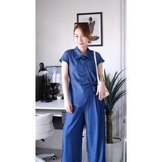 Lawyer Store | (ขายแยกชิ้น) [5521652] [5521652-1] ชุดเซ็ท เสื้อคอปกแขนสั้น ผูกข้าง แต่งกระดุม กางเกงเอวสม็อค เอวสูงขายาว