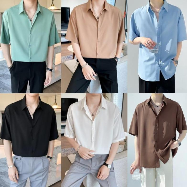 เสื้อเชิ้ตผู้ชายคอปกสไตล์เกาหลีย้อนยุค เนื้อผ้าใส่สบาย เสื้อเชิ้ตผู้ชายเก๋ๆ มีให้เลือกหลายสี ยูนิเซ็กส์ [COD]