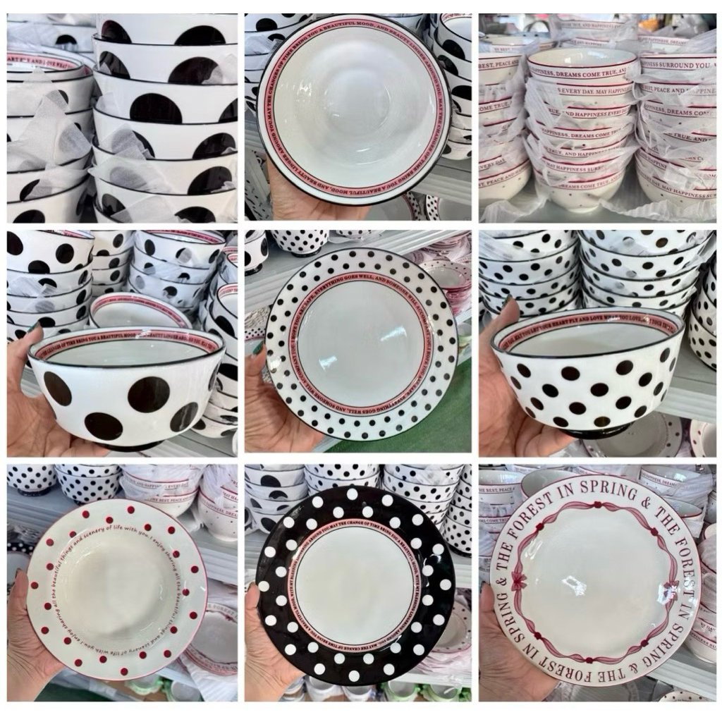 จานข้าวลายจุดน่ารักๆ ใส่ไมโครเวฟได้ 🤍🖤🤍🖤