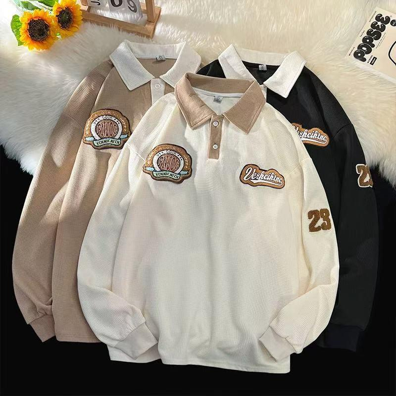 เกาหลีย้อนยุคป้ายดิจิตอลผู้ชายและผู้หญิงปกเสื้อที่มีคุณภาพสูงหลวมและหลากหลายผู้ชายแขนยาวสีต่างๆที่มีอยู่เสื้อ ม-3เอ็กแอล