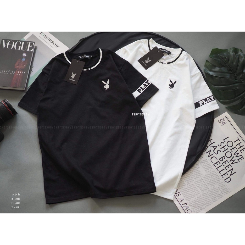เสื้อยืดคอกลม งานสกรีนคอและแขนเท่ๆ