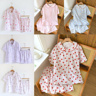 ชุดนอนผ้าฝ้ายมัสลิน เสื้อแขนสั้นกางเกงขาสั้น 🚚พร้อมส่ง🚛