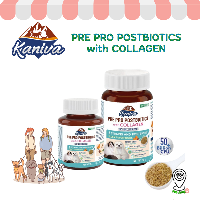 KANIVA PRE PRO POSTBIOTICS with COLLAGEN (3P) อาหารเสริมดูแลลำไส้และเสริมภูมิคุ้มกัน - Granules (แกรนูล) For Dogs & Cats