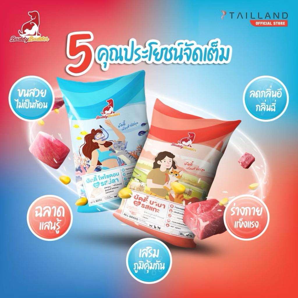 Buddy Budder อาหารแมว รสแกะ รสปลา เนื้อแท้ราคาประหยัด โซเดียมต่ำ ไม่เติมเกลือ ขนาด 12kg