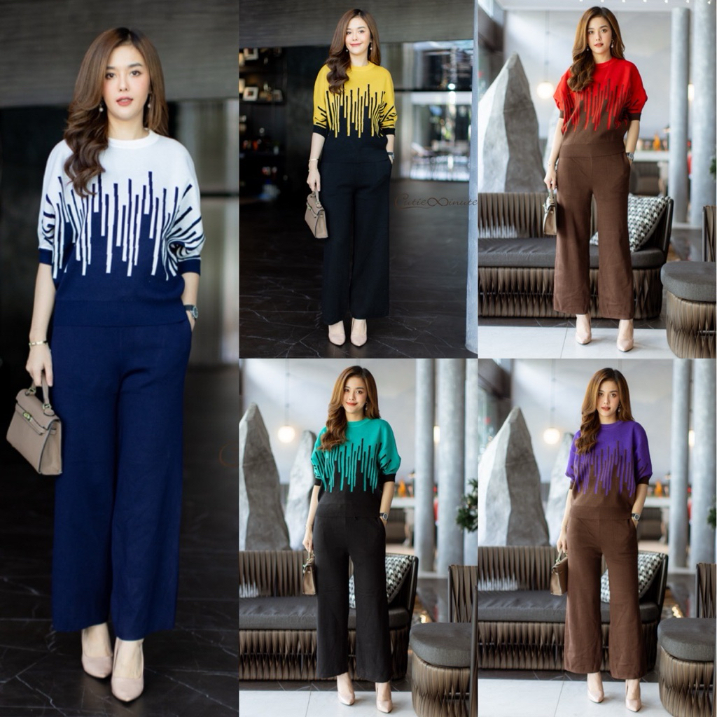 ชุดเซ็ทไหมพรมเนื้อหนาเกรดพรีเมี่ยม ❤️🧡💙💜ผ้ายืดได้ทั้งตัว เนื้อผ้านุ่ม🤍ผ้าดีมากค่ะ มาพร้อมงานทอทั้งตัวลายกราฟฟิกสวยมากค่ะ