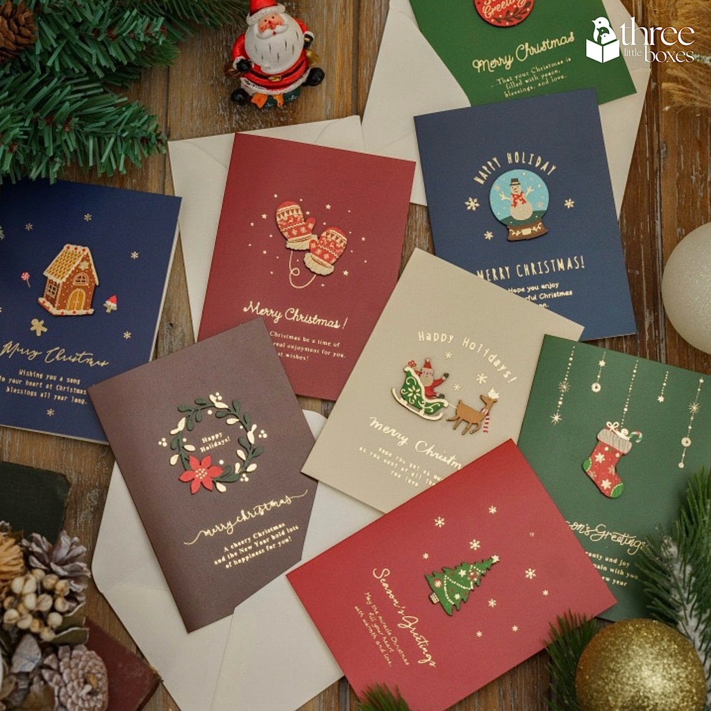 การ์ดคริสต์มาส สีสวยพรีเมี่ยม ลายการ์ตูน 2 มิติ ขนาด 9.5x13 cm. พร้อมซอง