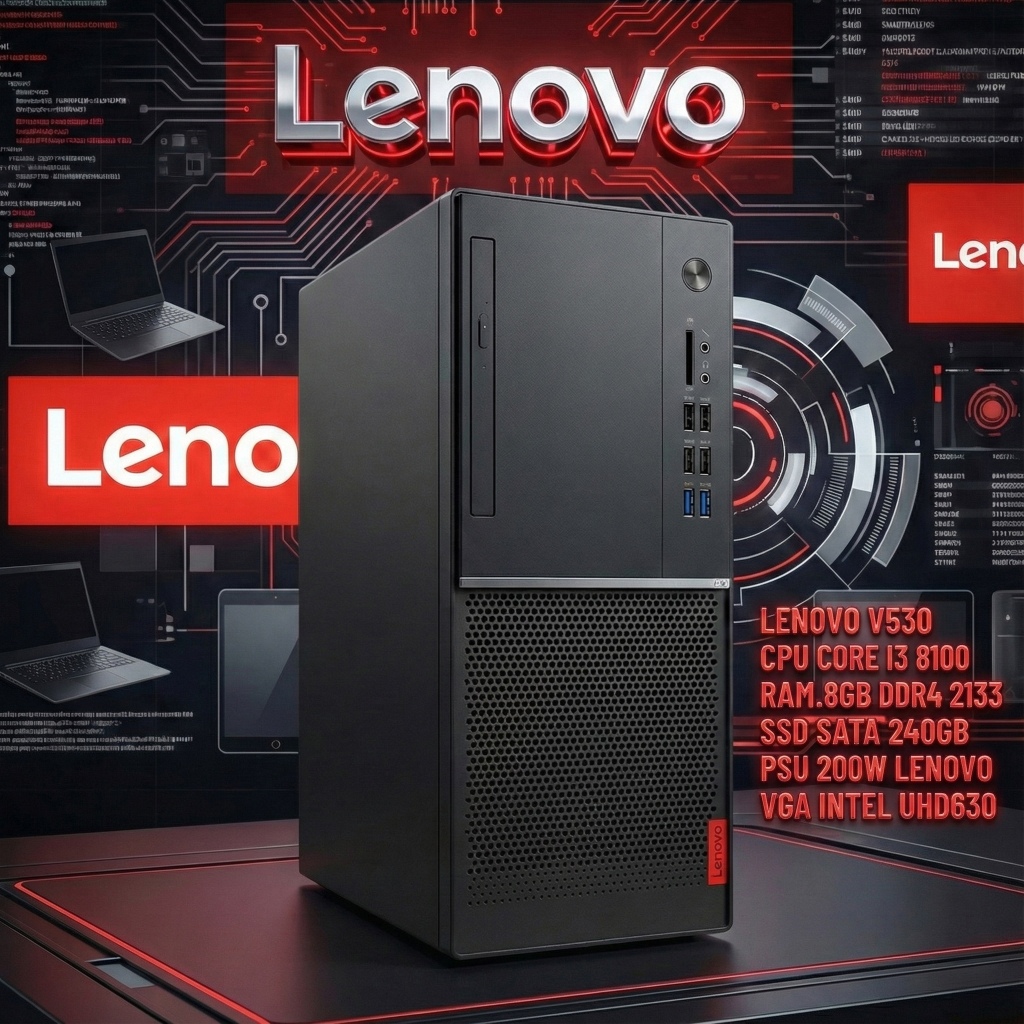 คอมพิวเตอร์ตั้งโต๊ะ Lenovo V530 Tower | CPU Core i3-8100 Gen 8 | RAM 8GB | SSD 240GB | คอมทำงาน สภาพ