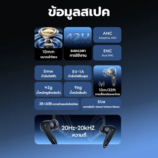 VIVAN รุ่น Space T2 โหมด ANC ตัดเสียงรบกวน พร้อมไมโครโฟน 4ตัว กันน้ำและเหงื่อระดับ IPX5 บลูทูธ 5.4 เบสหนัก