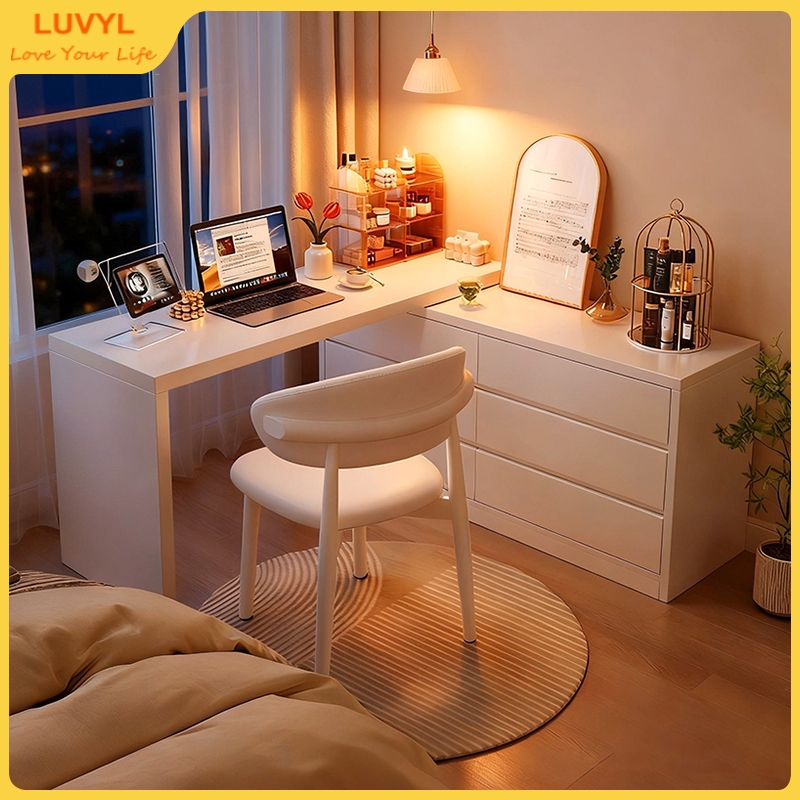 โต๊ะเครื่องแป้ง โต๊ะทำงาน พร้อมตู้เก็บของ 60 ซม/80 ซม. โต๊ะหนังสือรูปตัว L