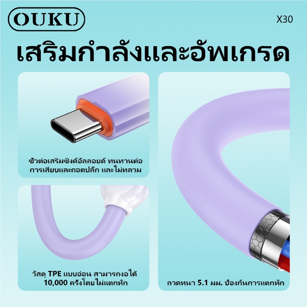OUKU X30 สายชาร์จโทรศัพท์ 6Aสายชาร์จเร็ว สายกันหัก ไม่พันกัน ไม่ขาดง่าย มี 3 รุ่นให้เลือก มี 5 สีให้เลือก - รูปที่ 7