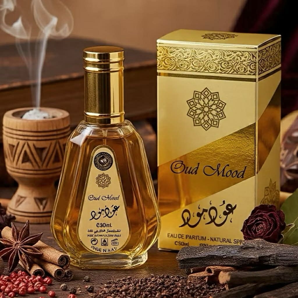 น้ำหอม Oud Mood Eau de Parfum by lattafa กลิ่นด้วยความหอมหวานผสมเครื่องเทศ ให้ความรู้สึกอบอุ่นและหรู