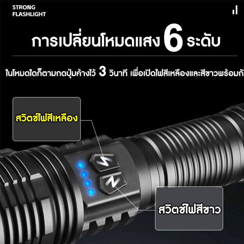 ไฟฉายสองสี ไฟฉายแรงสูง แท้ หมุนเพื่อซูม ไฟฉายไฟแรงสูง แสงยิงไกลถึง1000เมตร ไฟฉายledชาร์จได้ ไฟฉายสว่างมากๆ ไฟฉายพกพา - รูปที่ 4