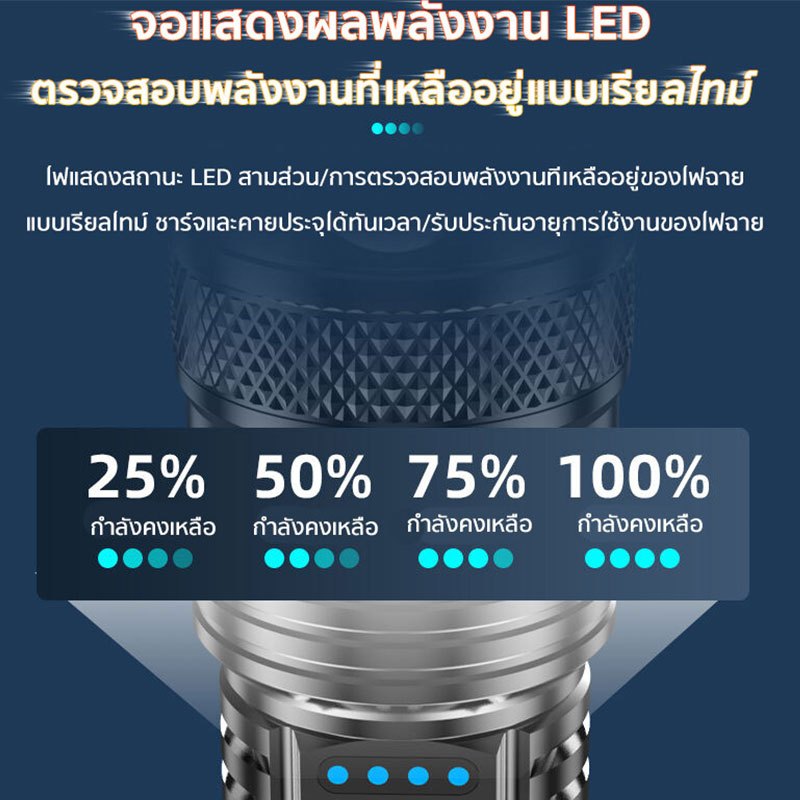 ไฟฉายสองสี ไฟฉายแรงสูง แท้ หมุนเพื่อซูม ไฟฉายไฟแรงสูง แสงยิงไกลถึง1000เมตร ไฟฉายledชาร์จได้ ไฟฉายสว่างมากๆ ไฟฉายพกพา - รูปที่ 6