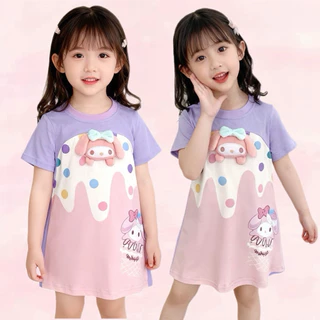 BB009 เดรสลูกสาวลาย Melody มาพร้อมป๊อปอัพหัวการ์ตูน