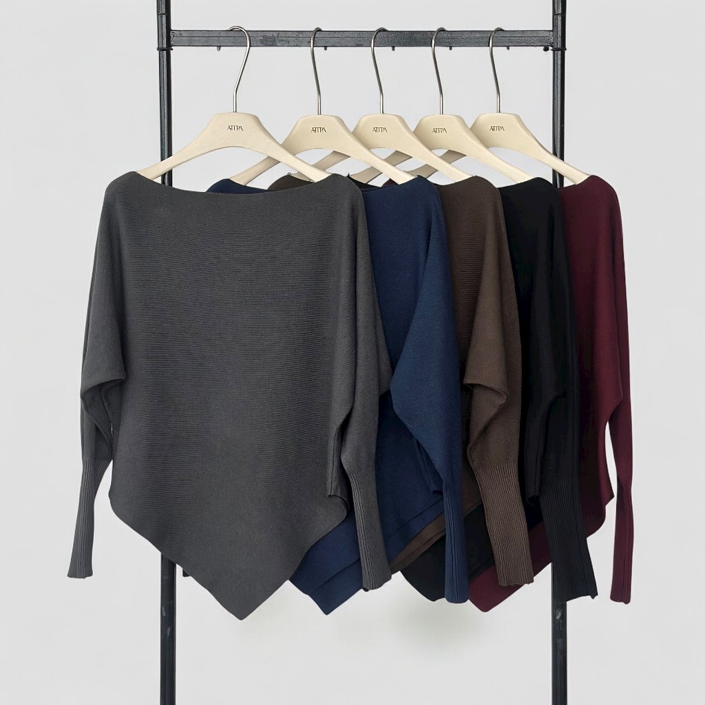Atipashop - BORDEAUX DRAPE KNIT เสื้อแขนยาว ไหมพรม ปลายเฉียง ผ้านิ่มใสาสบาย