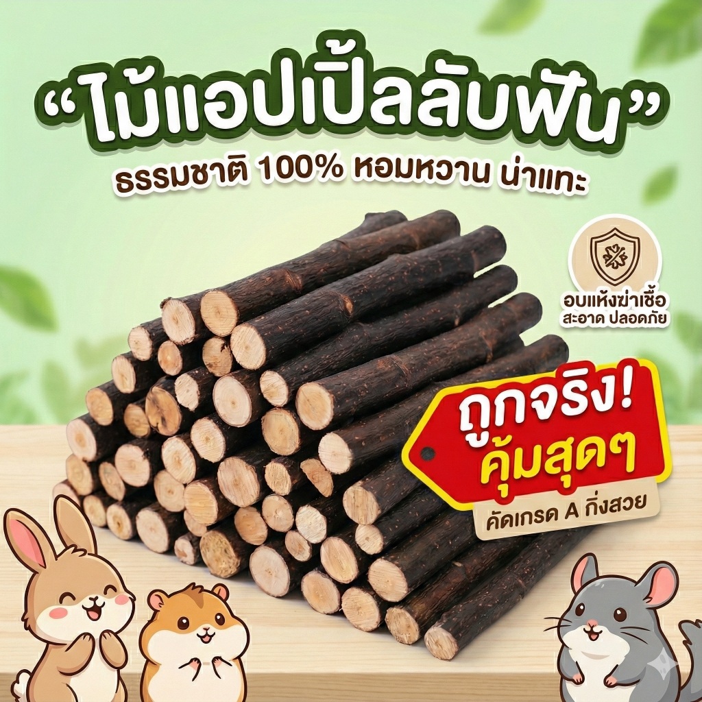 พร้อมส่ง จากไทย 🇹🇭 ไม้แอปเปิ้ล กิ่งไม้ กิ่งแอปเปิ้ล apple stick สำหรับ กระต่าย หนูแกสบี้ สัตว์ฟันแทะ ชูก้า