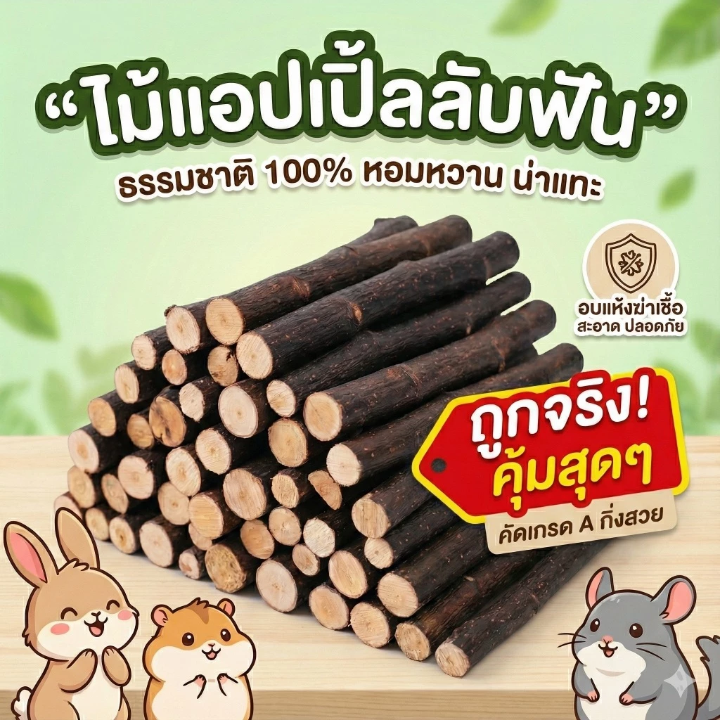 พร้อมส่ง จากไทย 🇹🇭 ไม้แอปเปิ้ล กิ่งไม้ กิ่งแอปเปิ้ล apple stick สำหรับ กระต่าย หนูแกสบี้ สัตว์ฟันแทะ ชูก้า