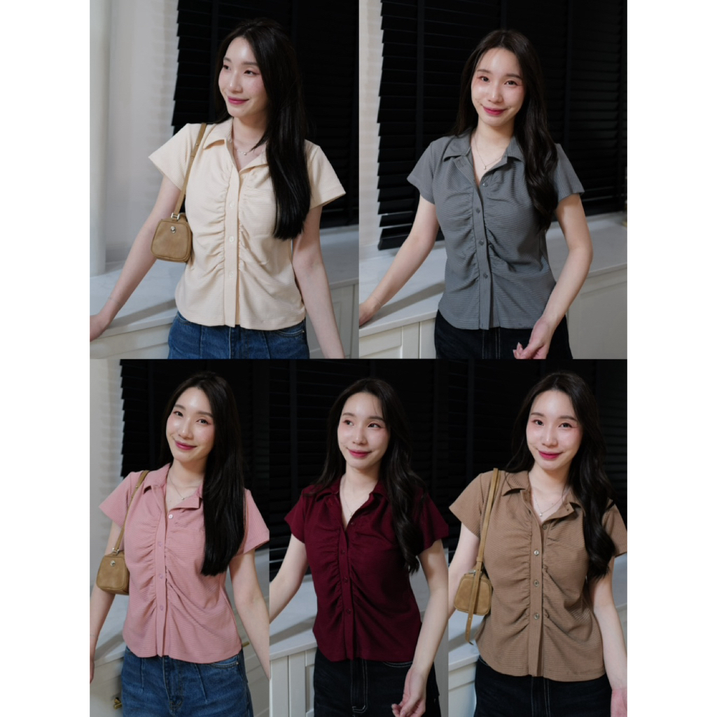 เสื้อกระดุมหน้า เชิ้ตแขนสั้น *จับจีบหน้าย่น*💓