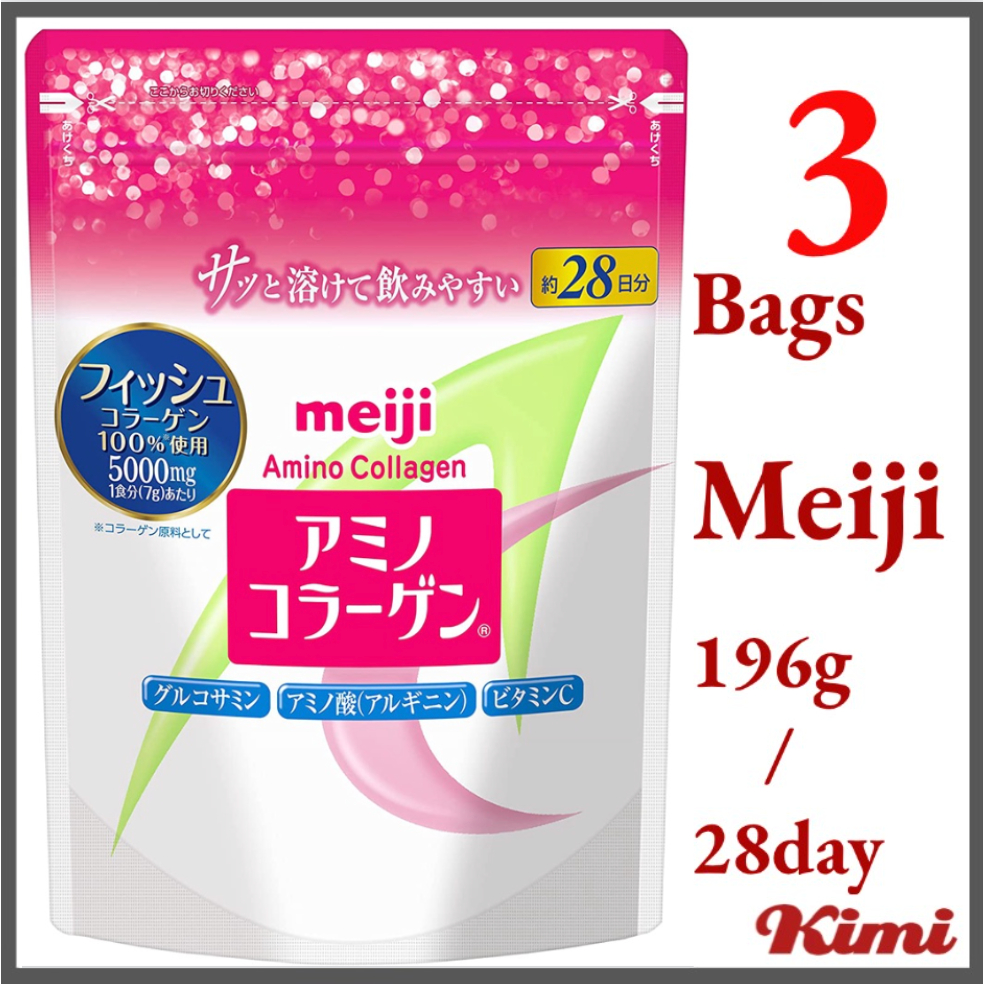 💥EXP:2027/09💥3 Bags Meiji Amino Collagen 196g/28day เมจิ อะมิโน คอลลาเจน ชนิดผง คอลลาเจนเปปไทด์ บำรุ