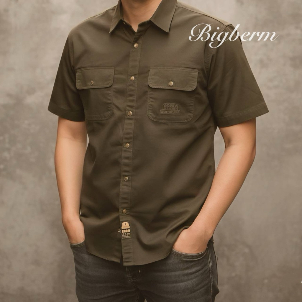 เสื้อเชิ้ตคอปกสไตล์วินเทจแขนสั้น 2กระเป๋า เสื้อเป็นทรงตรง เนื้อผ้าคอตตอน100% รอบอก 44-58นิ้ว