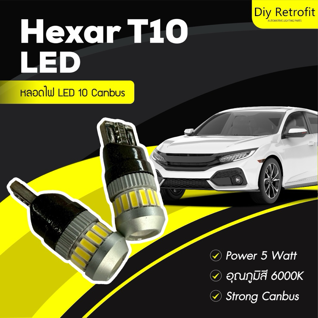 Hexar T10 LED Canbus – หลอดไฟหรี่ T10 ขาว 6000K