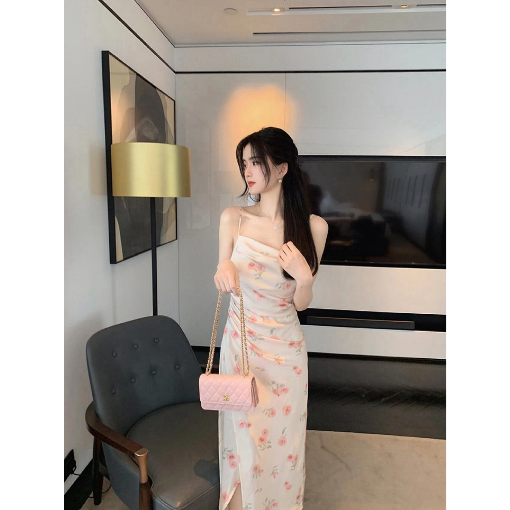 7875 สีชมพูเดรส เดรสสายเดี่ยว เดรสยาว เดรสน่ารัก เดรสแขนกุด เดรสแขนกุด - รูปที่ 2