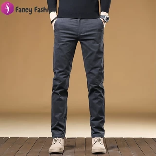 Fancy Fashion กางเกงชิโน่ผ้ายืดสำหรับผู้ชาย ไม่ต้องรีด ทรงสลิมฟิต กางเกงขายาวทรงตรงลำลอง
