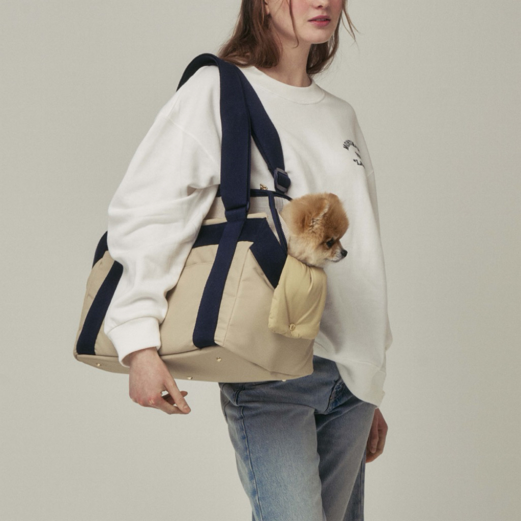 [Milliong] Bagel Bag – Taupe Navy | Dog Cat Bag