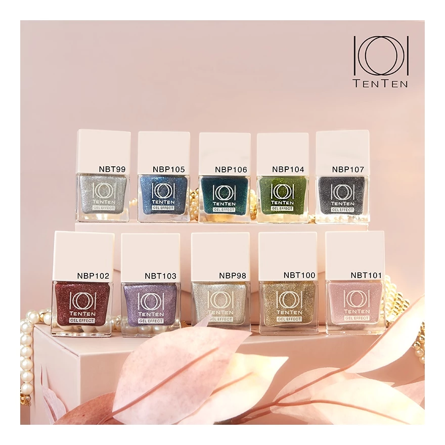 Ten Ten Gel Effect Nail Polish12ml สีกลิตเตอร์และสีมุกรวมสีเท็น เท็น เจล เอฟเฟค เนล โพลิช 12มล. NBT NBP รวมสี