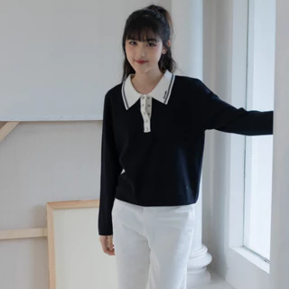 (พร้อมส่ง) avo เสื้อสเวตเตอร์โปโลผ้าไหมพรมคอปกทูโทน avo kalen polo shirt