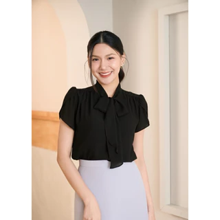 "Bora Blouse"แขนสั้นรุ่นผูกโบว์-แขนกลีบบัว ใส่ทำงาน สมัครงาน สมัครแอร์ เที่ยว ได้ครบ ผ้าชีฟองเนื้อนิ่ม งานสวมหัว