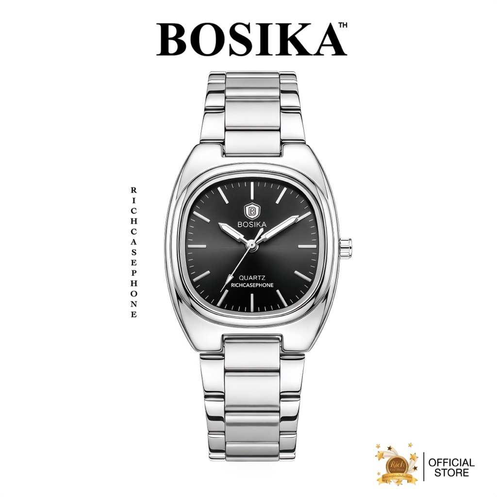 นาฬิกาข้อมือผู้หญิง BOSIKA - โบซิก้า แท้ รุ่นใหม่ รหัส BS111 หน้าปัดเหลี่ยม ขนาด 28 MM. ขอบเรียบ สายสแตนเลส มีหลายสี