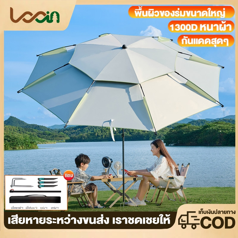 ร่มตกปลาพับ ร่มตกปลาขนาดใหญ่ 2.6/2.4/1.8m ปรับได้ 360°เสาหนาขึ้น 0การส่งผ่านแสง กันแดดและกันฝน