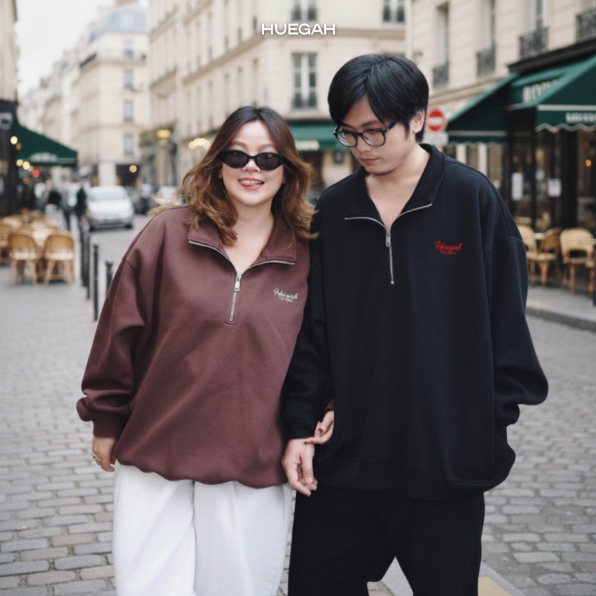 HUEGAH Classic Quarter Zip Pullover เสื้อแขนยาว คอปก มีซิป ไซซ์ใหญ่