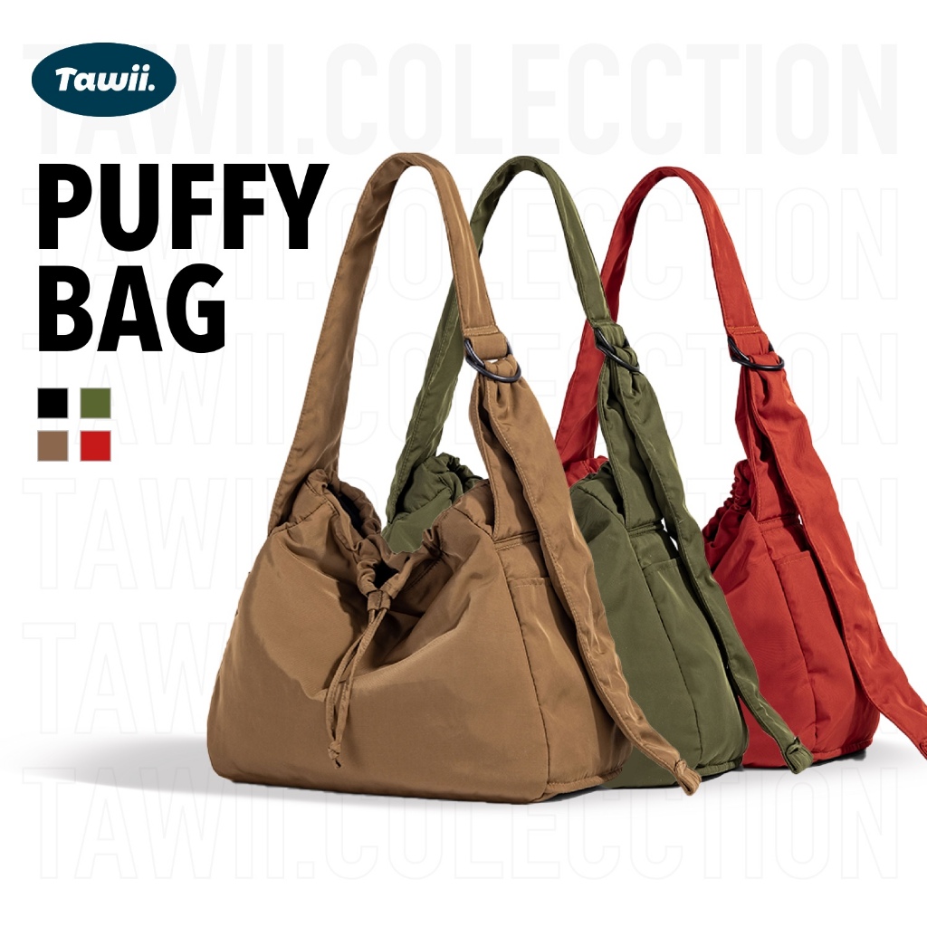 Tawii. กระเป๋า Unisex ไนลอนวัสดุ ความจุขนาดใหญ่ กระเป๋าสะพายข้างเดียว กันน้ำ ด้วยการออกแบบเชือก