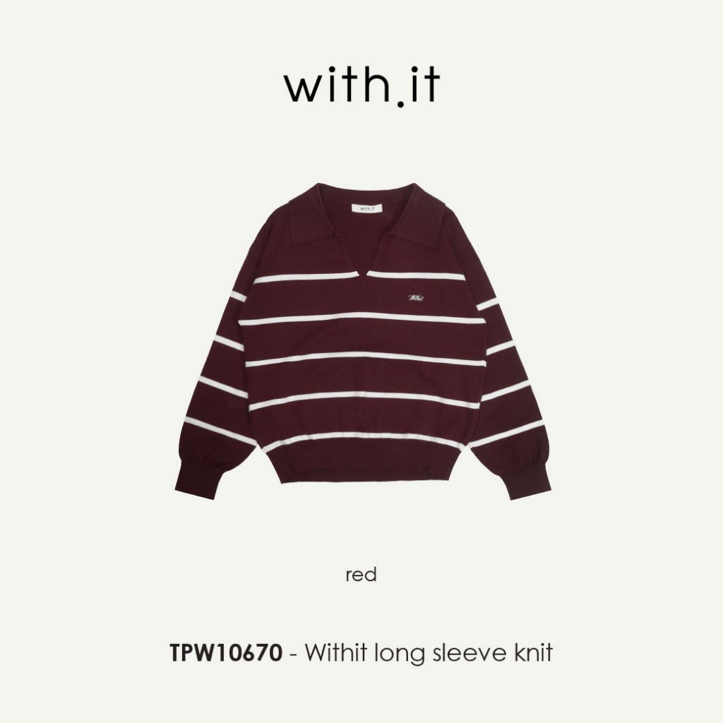 Withit long sleeve knit เสื้อไหมพรมลายทางคอปก - TPW09670