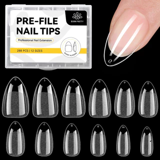 288 ชิ้นสั้นอัลมอนด์เล็บเคล็ดลับครึ่ง Matte เล็บปลอมเล็บปลอม 12 ขนาด Pre-shape เล็บใสเคล็ดลับสําหรับคลุมทั้งหมด
