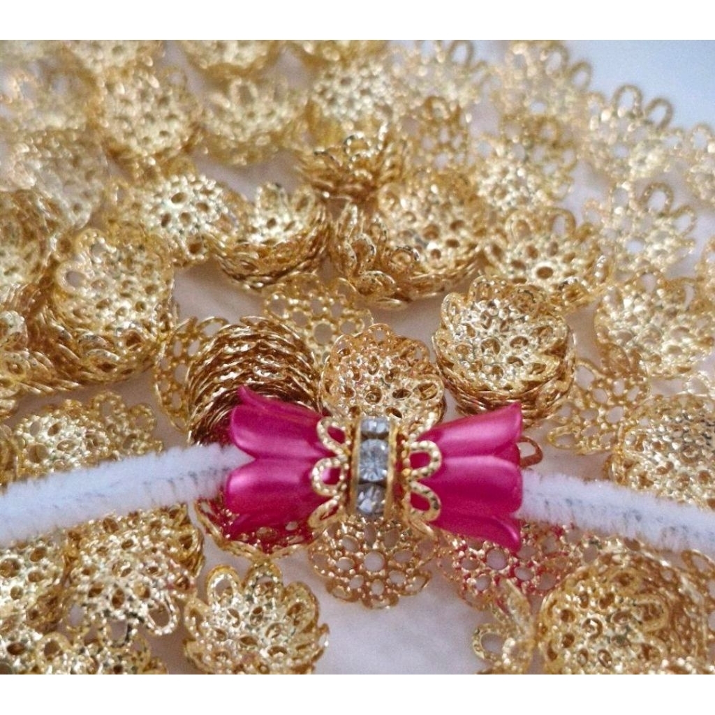ฝาครอบลูกปัดสีเงิน/สีทอง ห่อ100 ชิ้นขนาด8-10มิล สำหรับตกแต่งงานฝีมือ