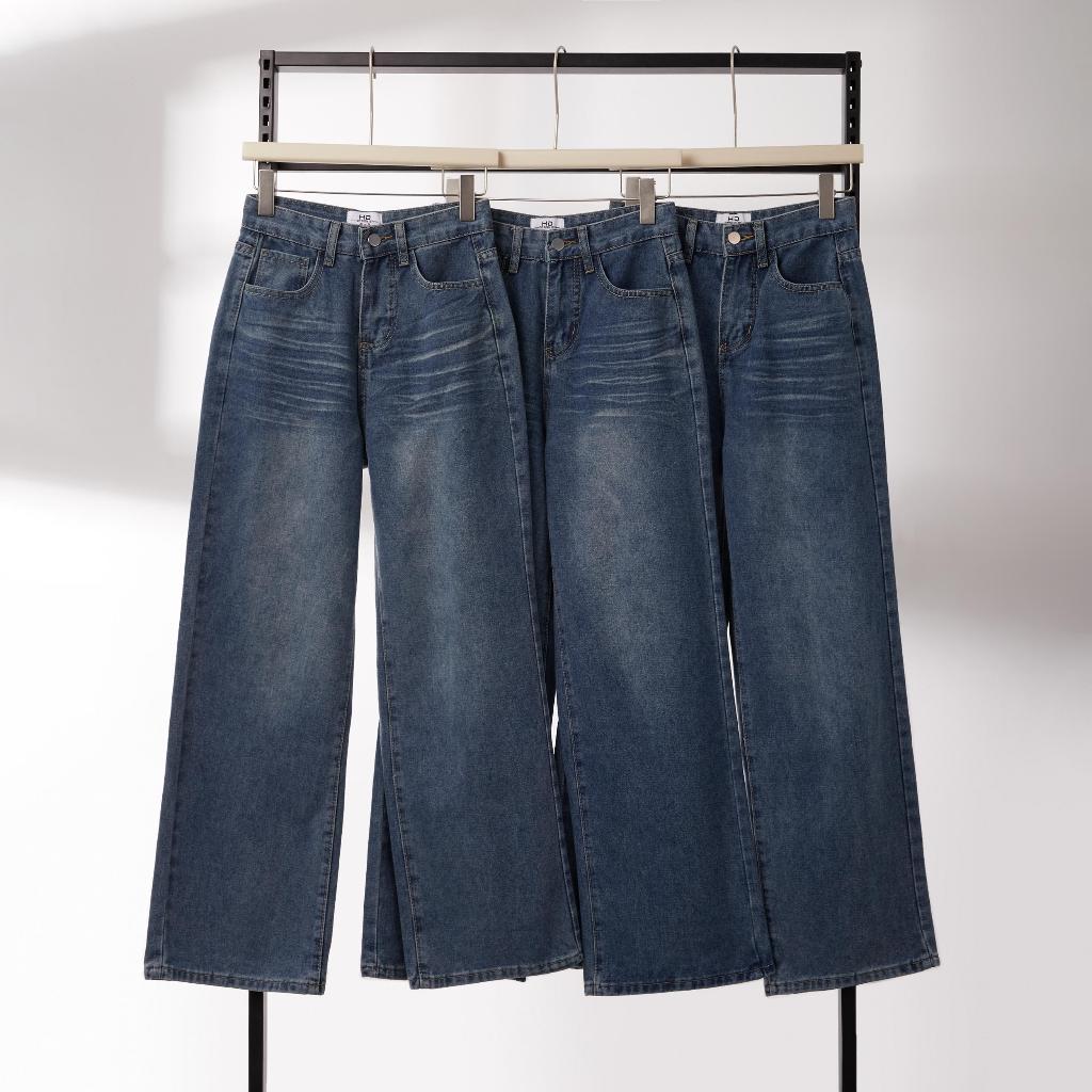 HELLDUL 9930 กางเกงยีนส์เอวสูง  ทรงกระบอก แต่งฟอก   ทรงสวย แมทง่าย แต่งตัวง่าย