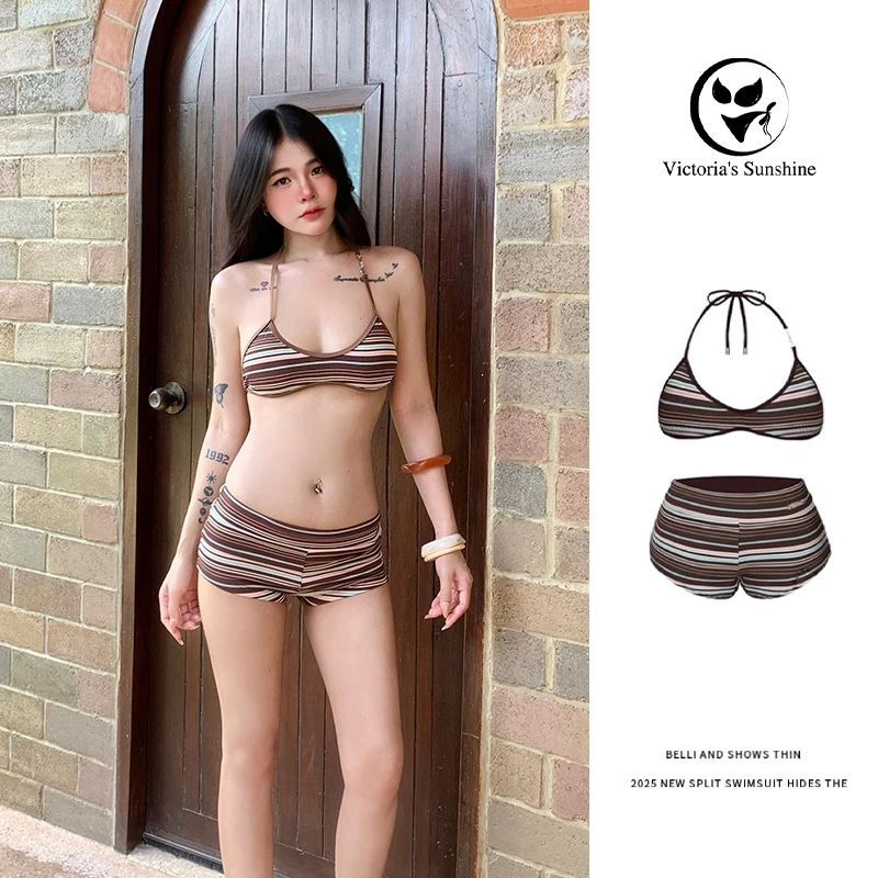 Victoria's Sunshine ชุดว่ายน้ำบิกินี่ ทูพีช BIKINI sexy ผูกคอ มีฟองน้ำ#0988