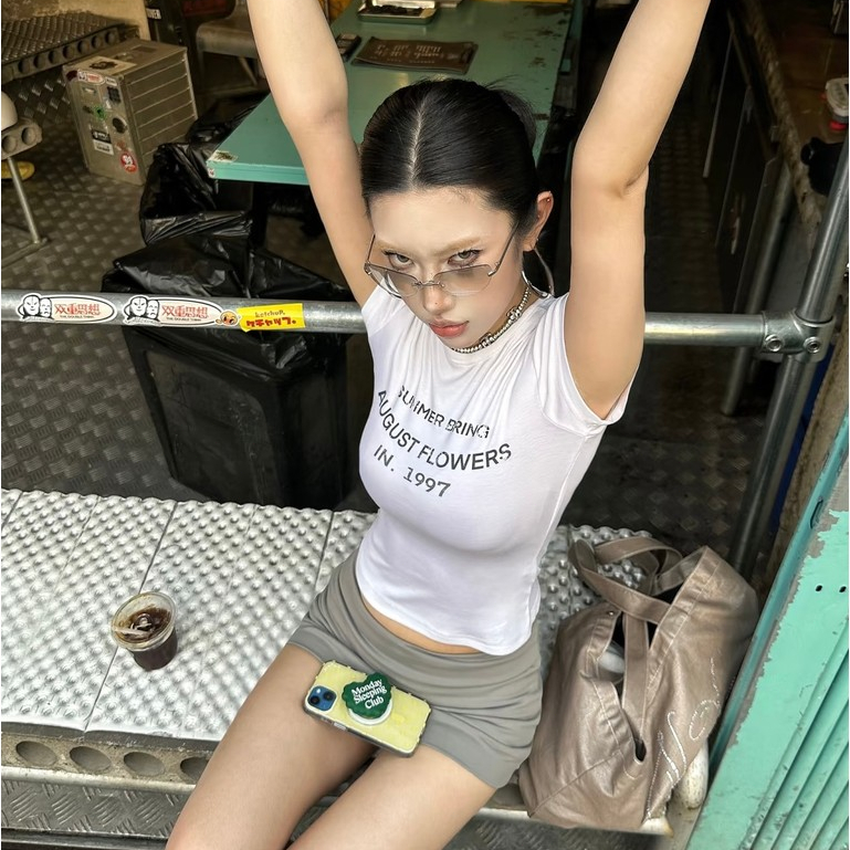 BIK พร้อมส่ง🔥เสื้อครอปแขนสั้นผู้หญิง ทรงลายพิมพ์ ผ้าคุณภาพดี ดูแพง ความยืดหยุ่นสูง ผ้าฝ้าย100% สไตล์เกาหลี แฟชั่น - รูปที่ 5